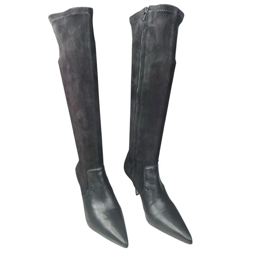 Tory Burch Women’s Georgina Black Leather Stretch Pointed Toe Boot Size US 8.5